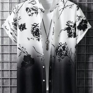 Manfinity Homme Men Floral Print Graphic Short Sleeve Shirt Without Tee, For Husband, Vacation